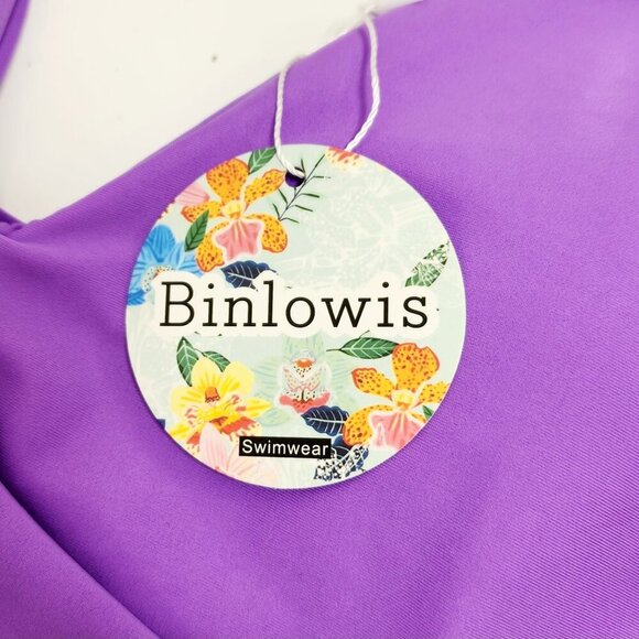 Womens Purple Floral One-Piece Swimsuit Binlowis Size XL Adjustable Straps - Picture 4 of 10
